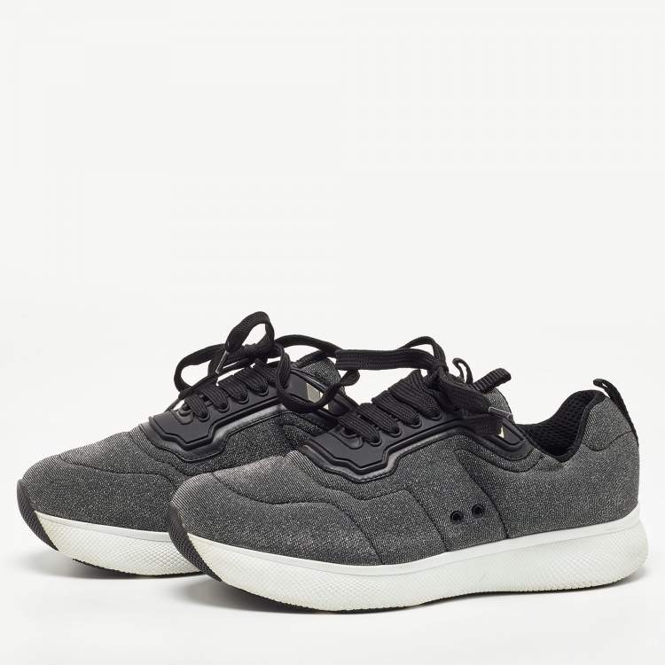 Pre Owned Prada Sport Two Tone Lurex Fabric Low Top Sneakers Size 39