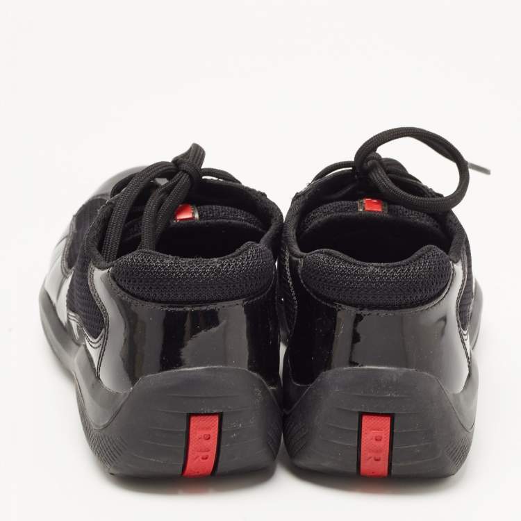 Pre Owned Prada Sport Black Mesh And Patent Leather Carrie Lace Up Sneakers Size 37.5