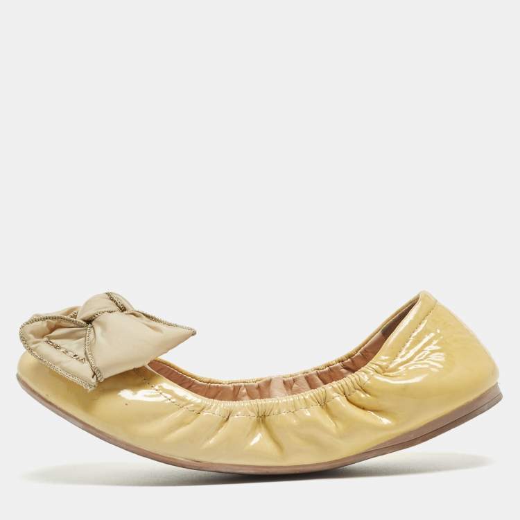 Louis Vuitton Yellow Leather Flower Embellished Pointed Ballet Flats Size 36.5
