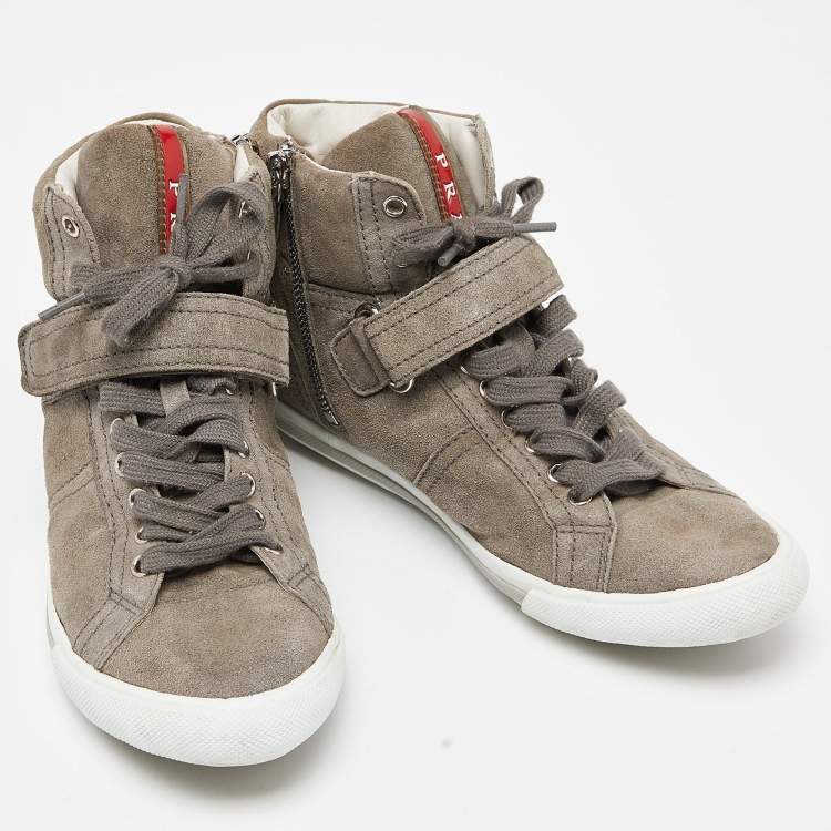 Pre Owned Prada Sport Grey Suede High Top Sneakers Size 36