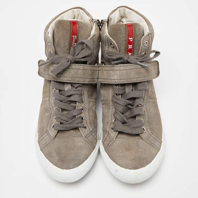Pre Owned Prada Sport Grey Suede High Top Sneakers Size 36