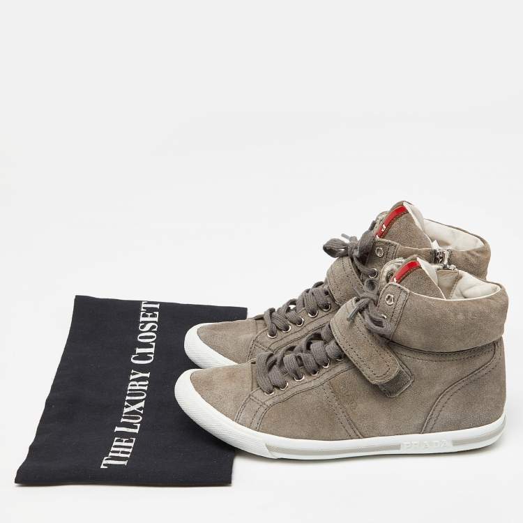 Pre Owned Prada Sport Grey Suede High Top Sneakers Size 36