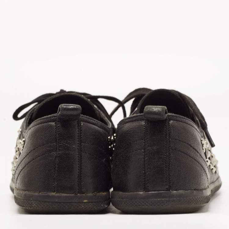 Pre Owned Prada Sport Black Leather Studded Low Top Sneakers Size 37
