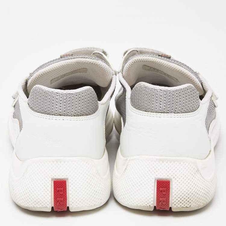 Pre Owned Prada Sport White Leather and Mesh Double Velcro Strap Slip On Sneakers Size 38.5