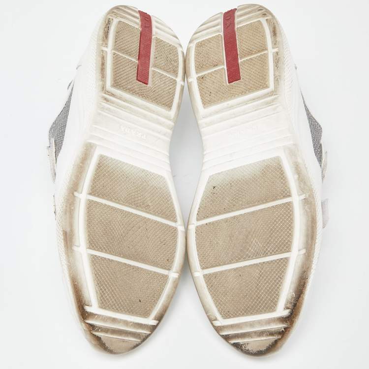 Pre Owned Prada Sport White Leather and Mesh Double Velcro Strap Slip On Sneakers Size 38.5