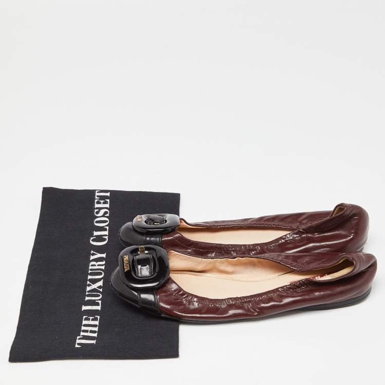 Pre Owned Prada Sport Brown/Black Patent Leather Ballet Flats Size 38
