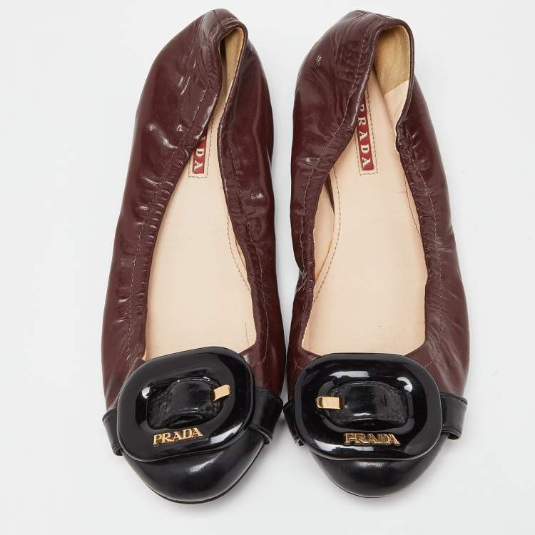 Pre Owned Prada Sport Brown/Black Patent Leather Ballet Flats Size 38
