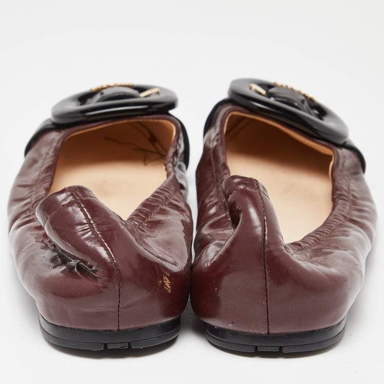Pre Owned Prada Sport Brown/Black Patent Leather Ballet Flats Size 38