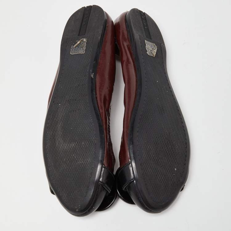 Pre Owned Prada Sport Brown/Black Patent Leather Ballet Flats Size 38