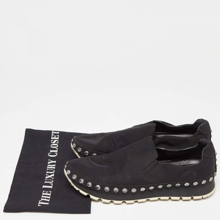 Pre Owned Prada Sport Black Nylon Crystals Embellished Slip On Sneakers Size 41