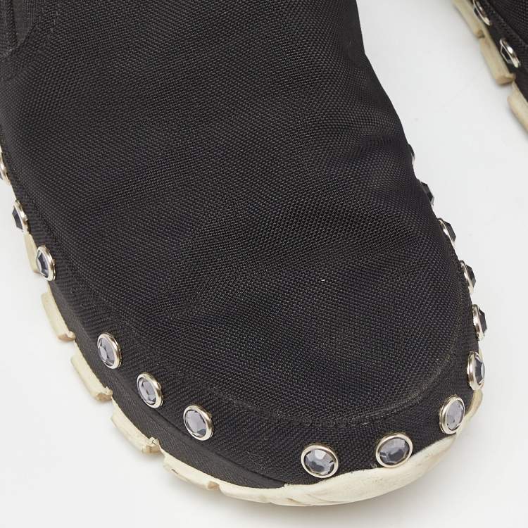 Pre Owned Prada Sport Black Nylon Crystals Embellished Slip On Sneakers Size 41