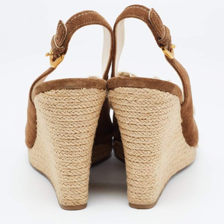 Pre Owned Prada Sport Brown Suede Wedge Slingback Sandals Size  41