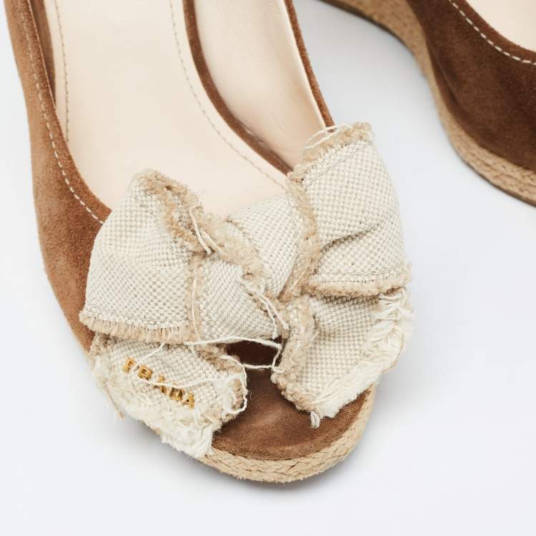 Pre Owned Prada Sport Brown Suede Wedge Slingback Sandals Size  41