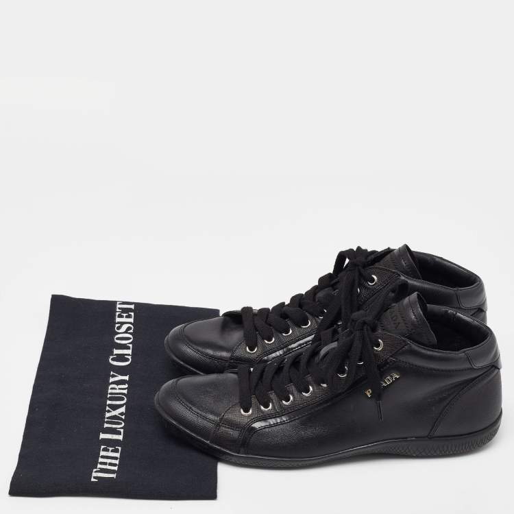 Pre Owned Prada Sports Black Leather High Top Sneakers Size 39