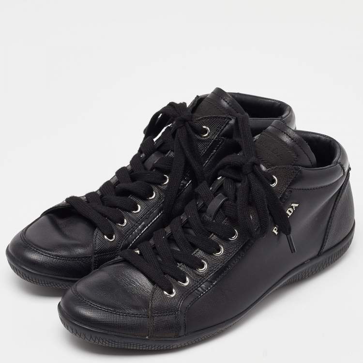 靴 PRADA SPORT Emblem Leather Shoes Black Prada Sports Black Leather Lace Up Sneakers Size 36 Prada