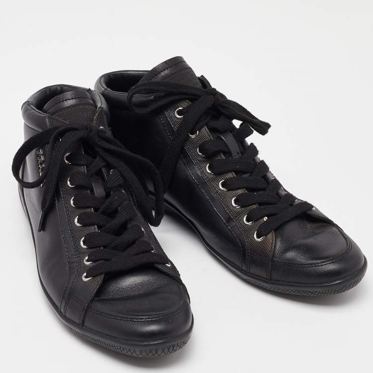 Pre Owned Prada Sports Black Leather High Top Sneakers Size 39