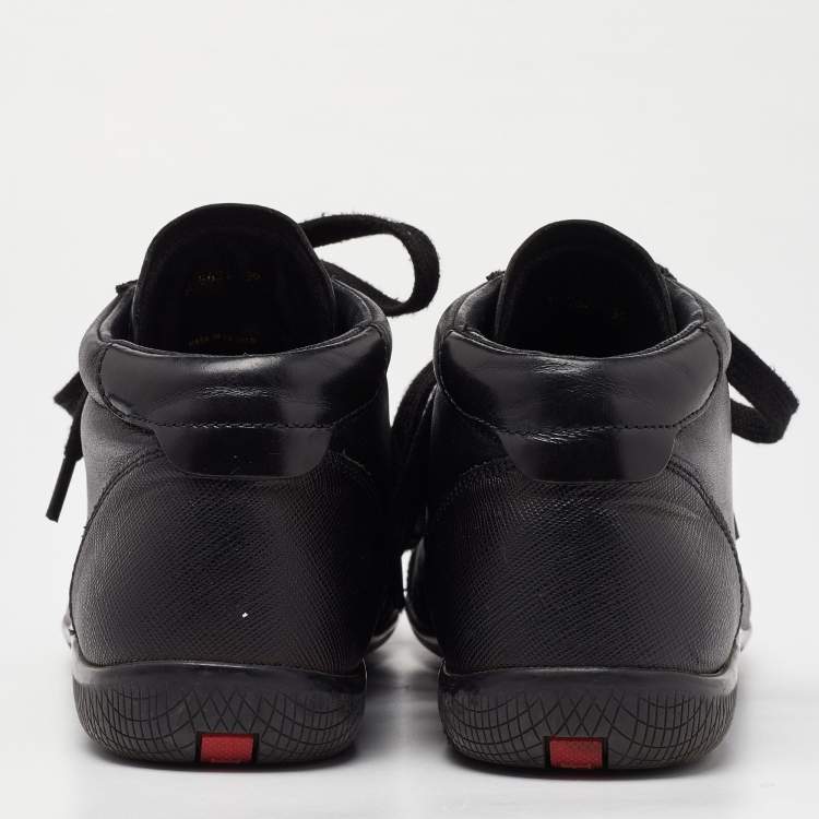 Pre Owned Prada Sports Black Leather High Top Sneakers Size 39