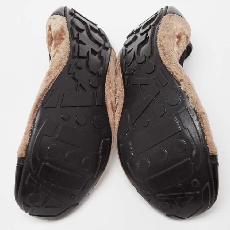 Pre Owned Prada Sport Black/Brown Patent Leather and Velvet Toe Cap Scrunch Ballet Flats Size 40.5 