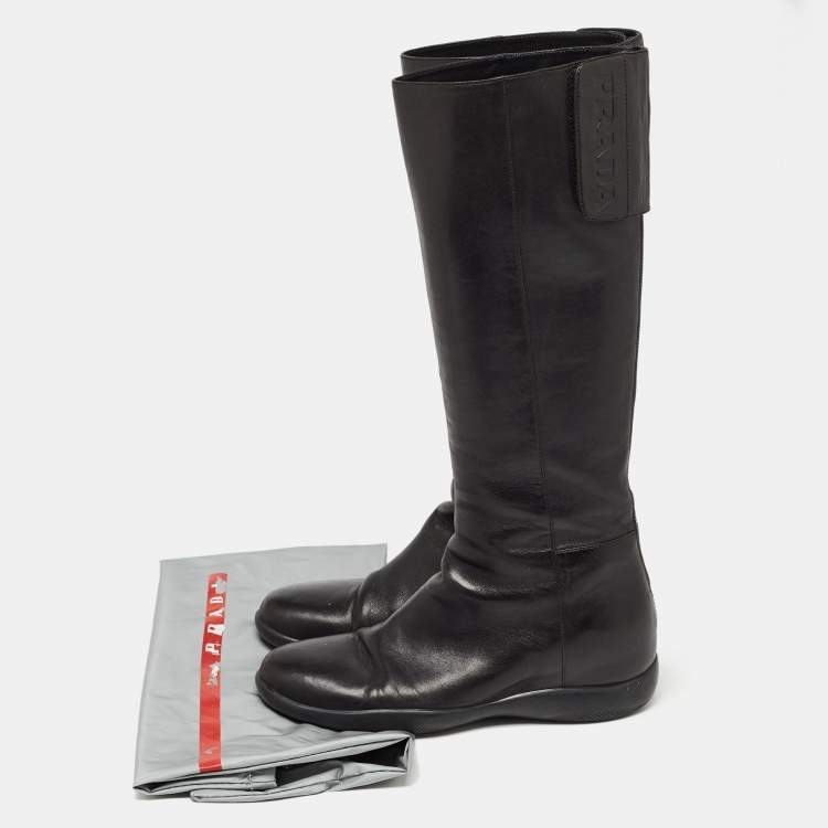Pre Owned Prada Sports Black Leather Knee Length Boots Size 39
