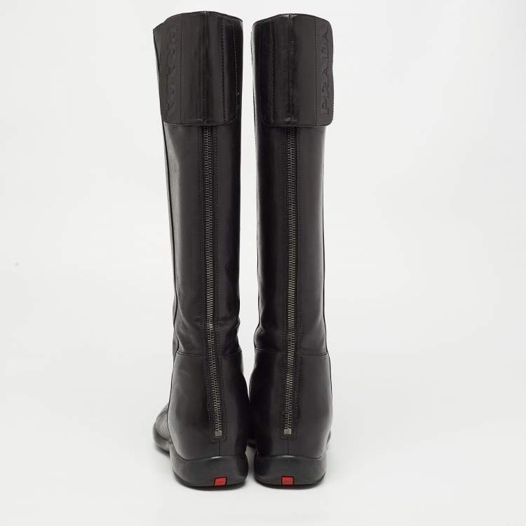 Pre Owned Prada Sports Black Leather Knee Length Boots Size 39
