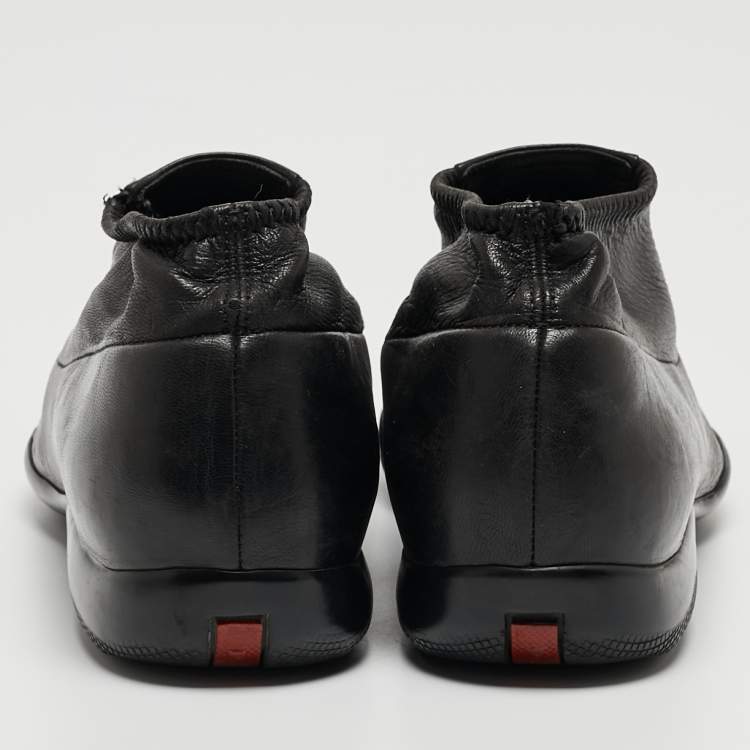 Pre Owned Prada Sport Black Leather Slip On Loafers Size 38