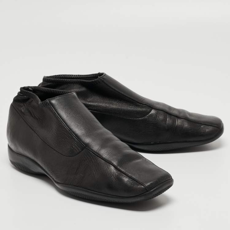Pre Owned Prada Sport Black Leather Slip On Loafers Size 38
