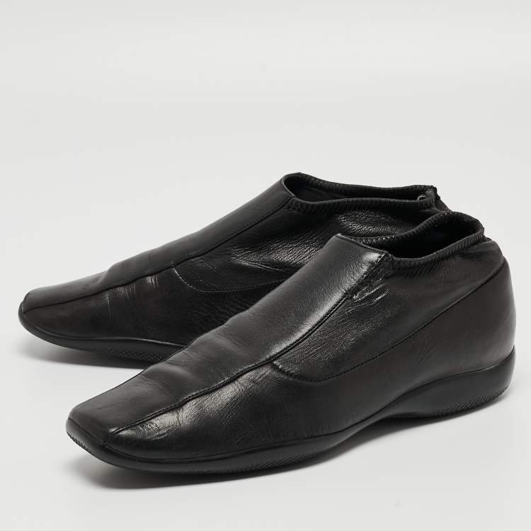 Pre Owned Prada Sport Black Leather Slip On Loafers Size 38
