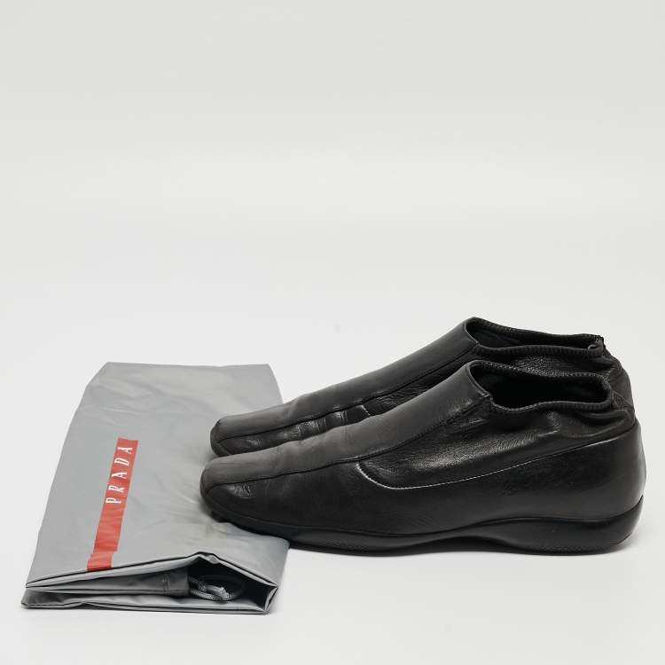 Pre Owned Prada Sport Black Leather Slip On Loafers Size 38
