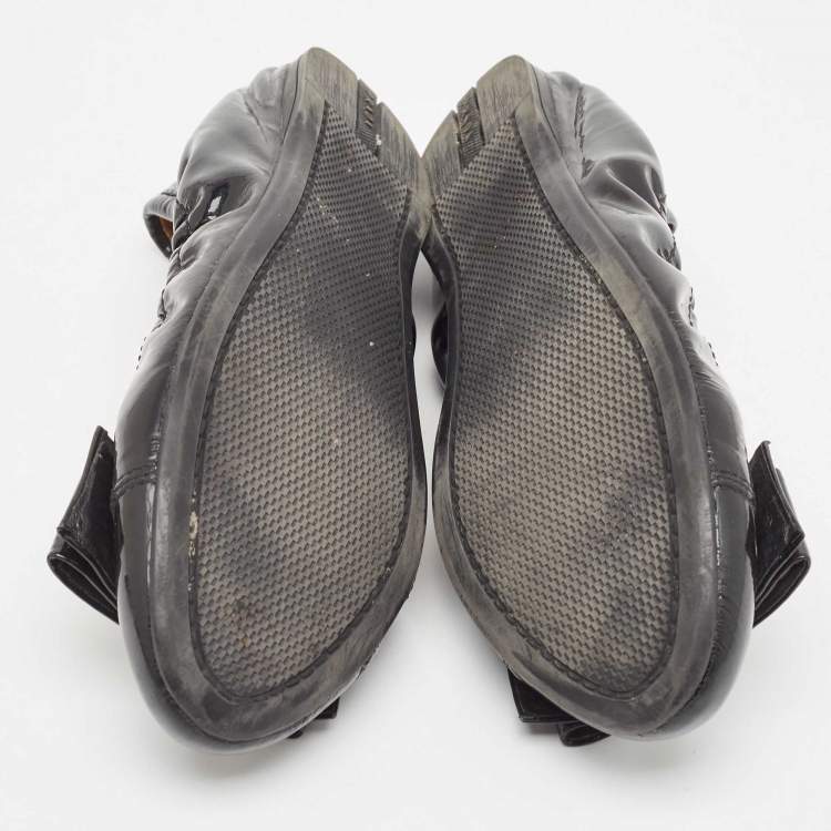 Pre Owned Prada Sport Black Patent Leather Bow Scrunch Ballet Flats Size 36.5