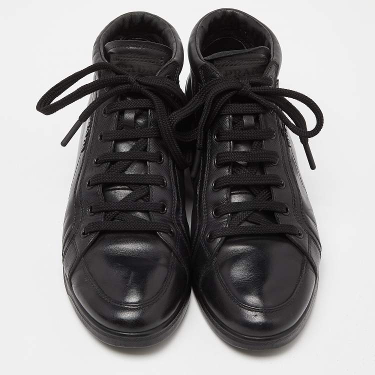Pre Owned Prada Sports Black Leather Lace Up Sneakers Size 36