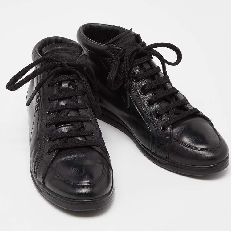 Pre Owned Prada Sports Black Leather Lace Up Sneakers Size 36
