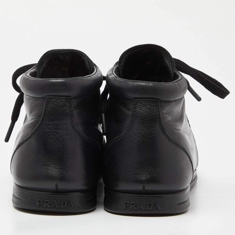Pre Owned Prada Sports Black Leather Lace Up Sneakers Size 36