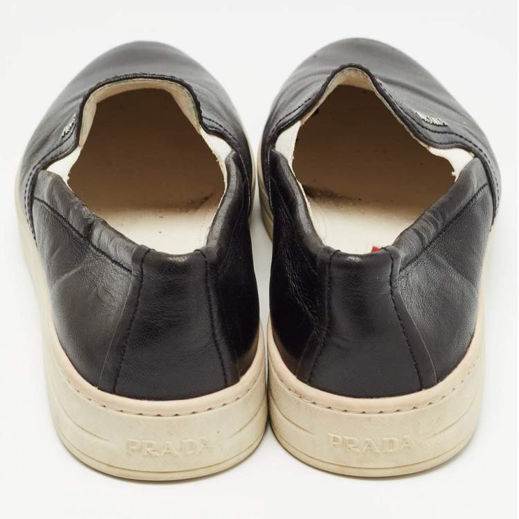 Pre Owned Prada Sport Black Leather Slip On Sneakers Size 37