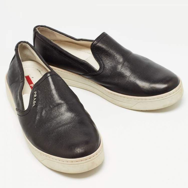 Pre Owned Prada Sport Black Leather Slip On Sneakers Size 37
