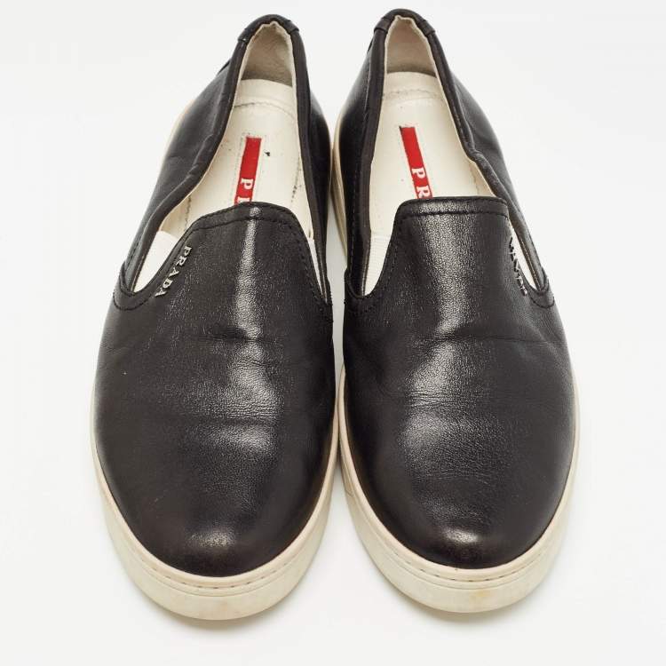 Pre Owned Prada Sport Black Leather Slip On Sneakers Size 37