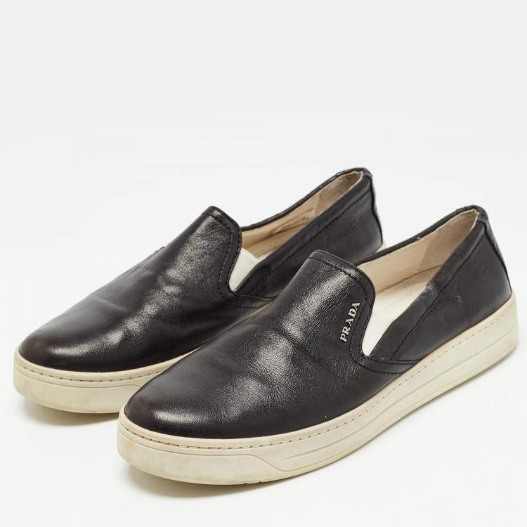 Prada Sport Black Leather Slip On Sneakers Size 37 Prada