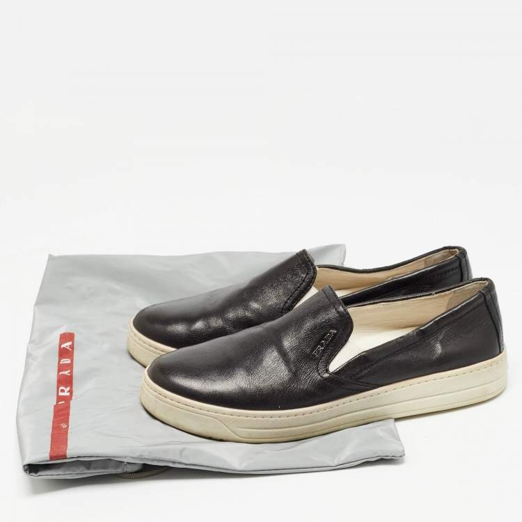Pre Owned Prada Sport Black Leather Slip On Sneakers Size 37