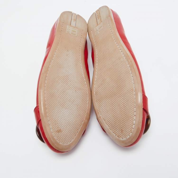 Pre Owned Prada Sport Red Patent Leather Buckle Ballet Flats Size 39