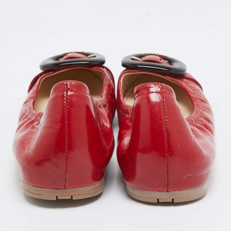 Pre Owned Prada Sport Red Patent Leather Buckle Ballet Flats Size 39