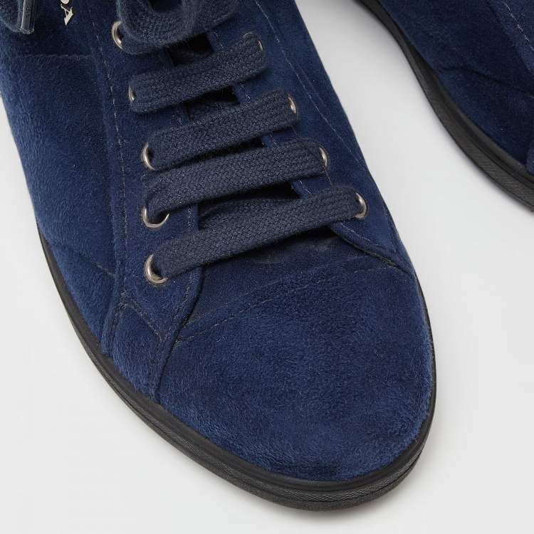 Pre Owned Prada Sport Blue Suede Wedge Sneakers Size 36