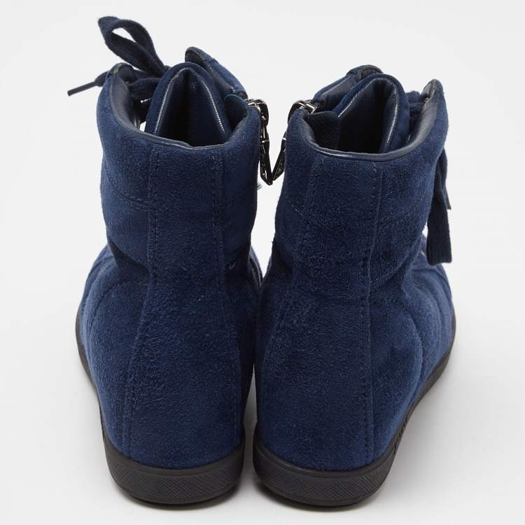 Pre Owned Prada Sport Blue Suede Wedge Sneakers Size 36