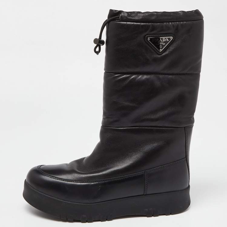 Pre Owned Prada Black Leather Knee Length Boots Size 39.5