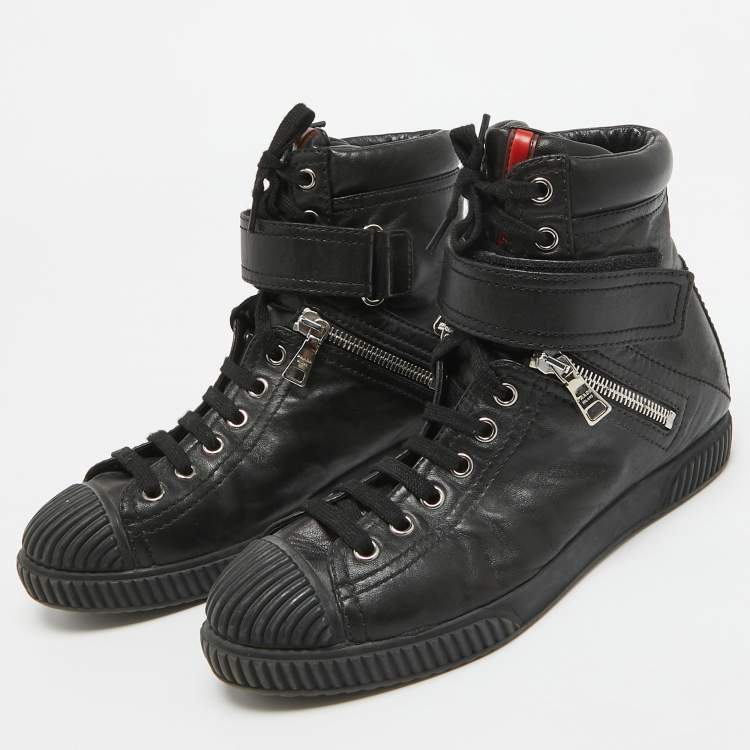 お中元 お歳暮 お年賀 夏 冬 年末年始のご挨拶 ギフト 通販な Prada Sport Prada 36.5 Size Sneakers Top High Leather Black 靴