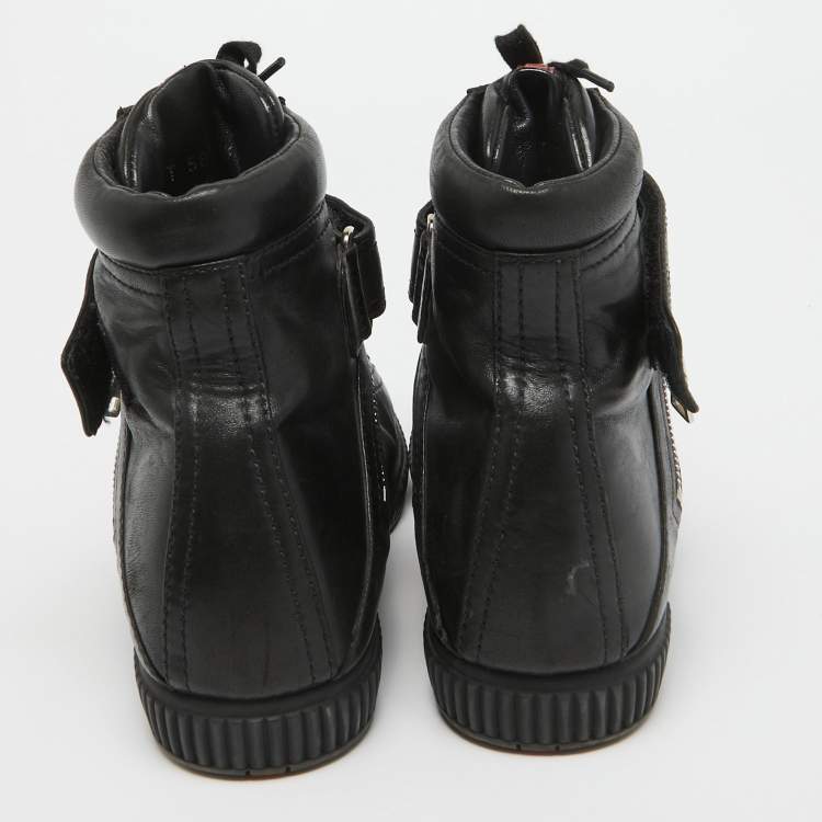 Pre Owned Prada Sport Black Leather High Top Sneakers Size 36.5