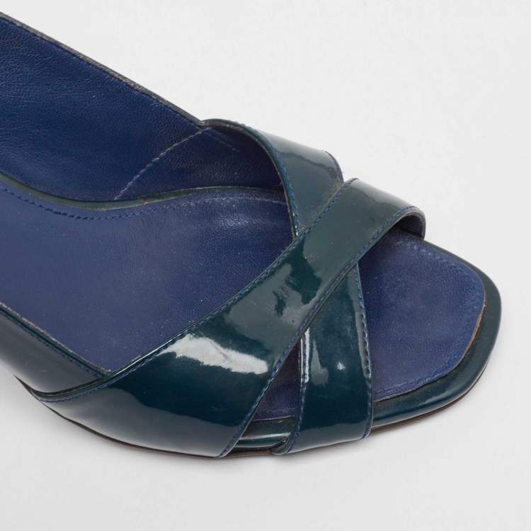 Pre Owned Prada Sport Dark Green Patent Leather Slingback Sandals Size 37.5