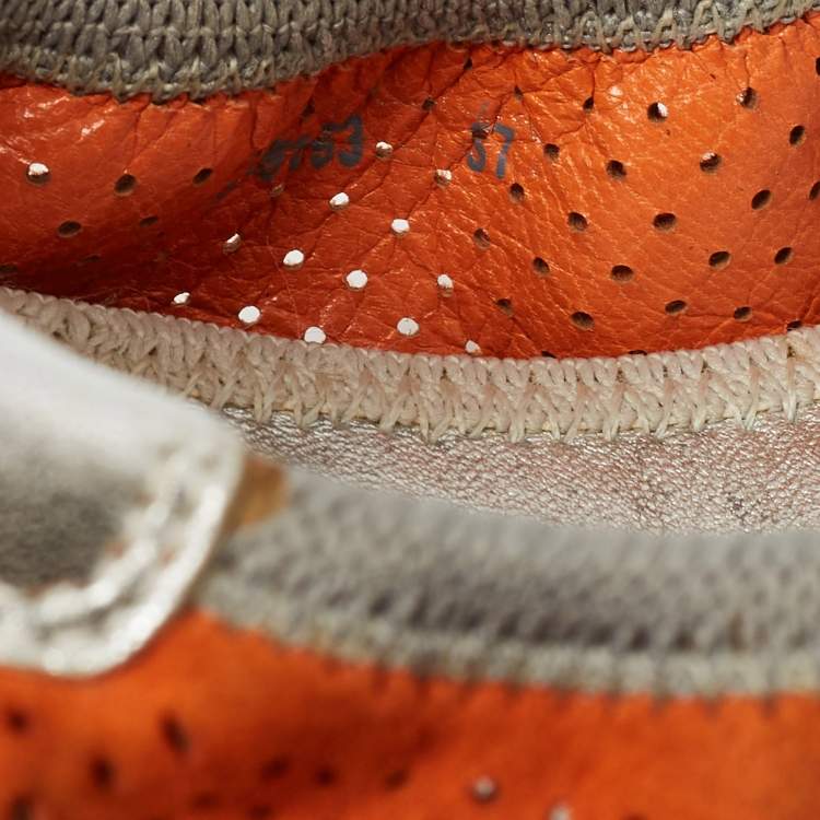 Pre Owned Prada Sport Orange Perforated Suede and Patent Bow Scrunch Ballet Flats Size 37