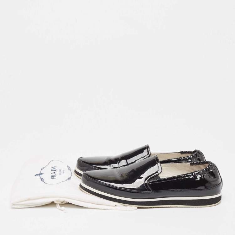 Pre Owned Prada Sport Black Patent Leather Slip On Loafers Size 39