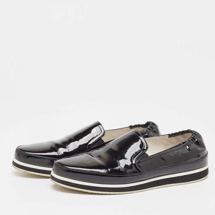 Pre Owned Prada Sport Black Patent Leather Slip On Loafers Size 39