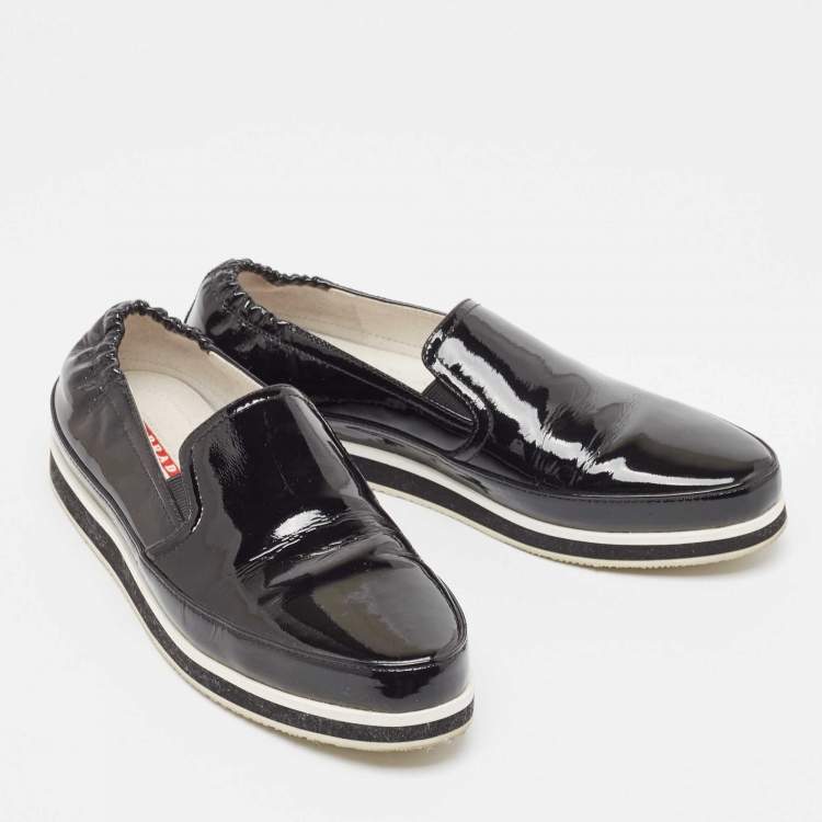 Pre Owned Prada Sport Black Patent Leather Slip On Loafers Size 39