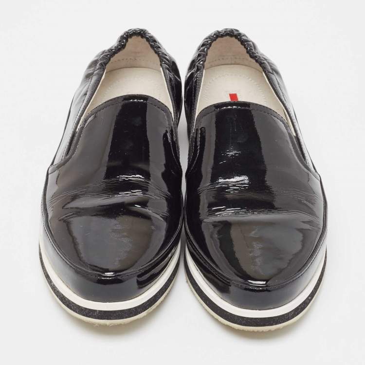 Pre Owned Prada Sport Black Patent Leather Slip On Loafers Size 39